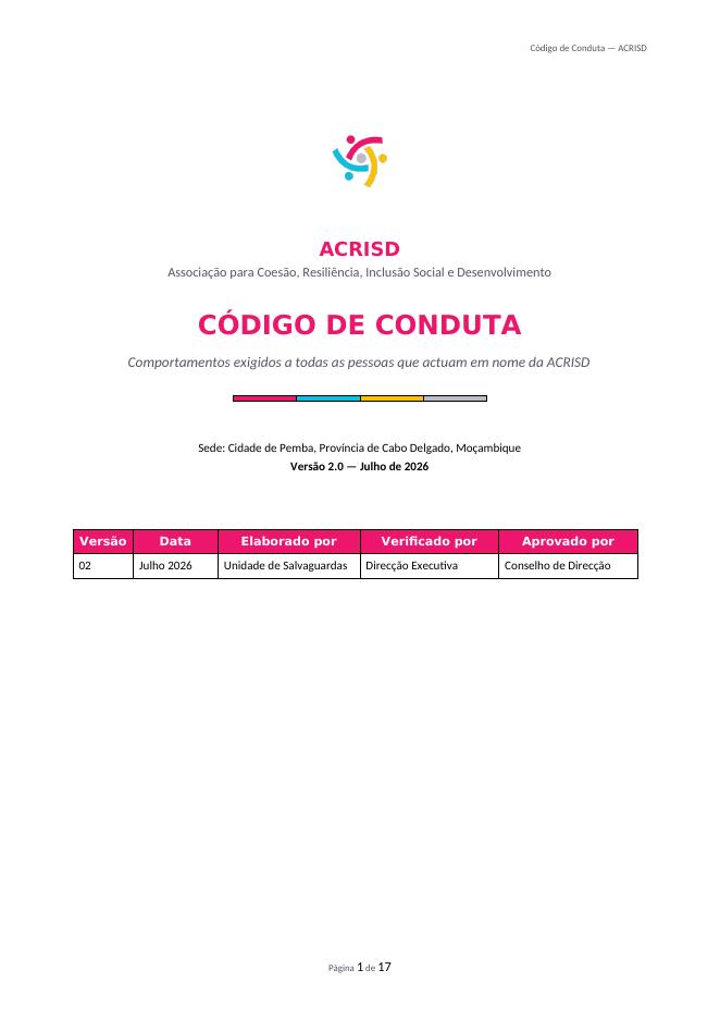 Capa do documento Código de Conduta